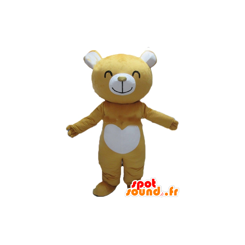 Μασκότ κίτρινο και λευκό αρκουδάκια, χαρούμενα - MASFR22606 - Αρκούδα μασκότ