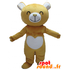 Mascot geel en wit teddyberen, vrolijk - MASFR22606 - Bear Mascot