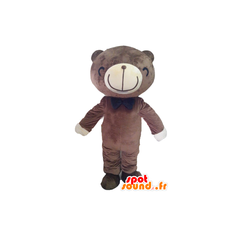 Maskotti ruskea ja valkoinen karhu hymyssä suin - MASFR22607 - Bear Mascot