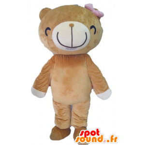 Beige mascotte e orso bianco con un grande sorriso - MASFR22609 - Mascotte orso