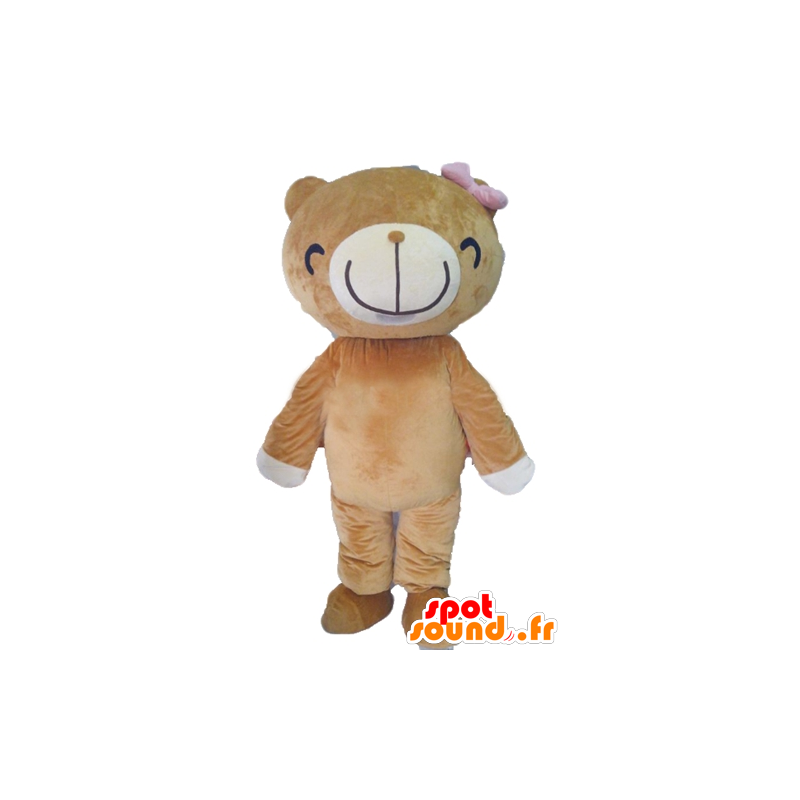 Mascot beige and white bear with a big smile - MASFR22609 - Bear mascot