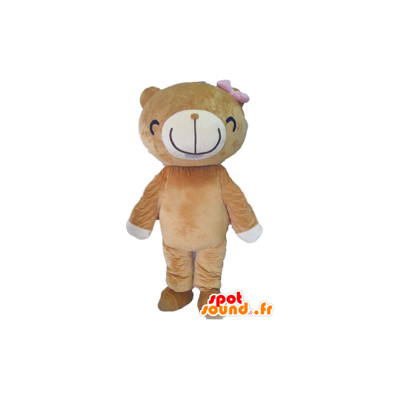 Maskot béžová a bílá medvěd s velkým úsměvem - MASFR22609 - Bear Mascot