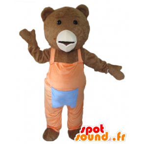 Mascot brown and white bear with an orange jumpsuit - MASFR22610 - Bear mascot