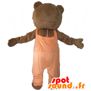 Mascot castanho e branco com um urso uniforme laranja - MASFR22610 - mascote do urso