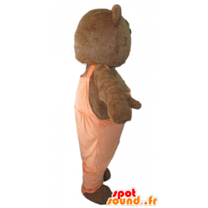 Mascot castanho e branco com um urso uniforme laranja - MASFR22610 - mascote do urso