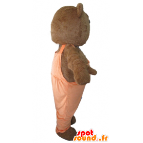 Mascot bruine en witte beer met een oranje jumpsuit - MASFR22610 - Bear Mascot