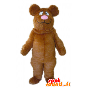 Mascotte de gros ours marron et rose, tout poilu - MASFR22611 - Mascotte d'ours