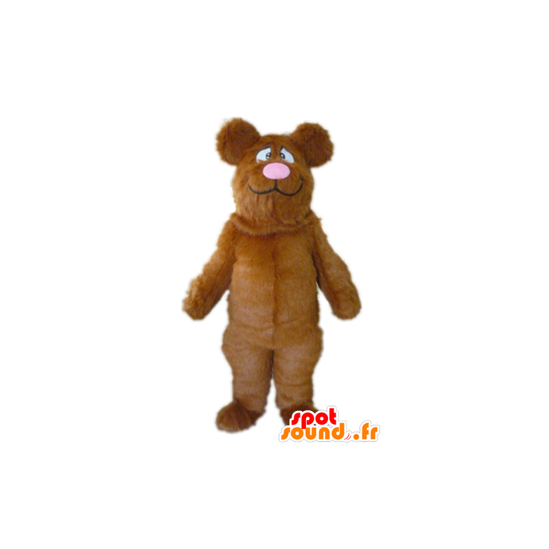 Mascot big bear brown and pink, while hairy - MASFR22611 - Bear mascot
