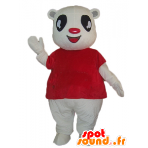 Hvid bamse maskot med en rød t-shirt - Spotsound maskot kostume