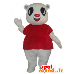 Mascotte de nounours blanc avec un t-shirt rouge - MASFR22612 - Mascotte d'ours