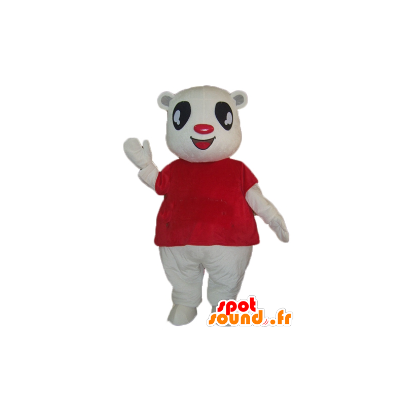 Mascota de peluche blanco con una camisa roja - MASFR22612 - Oso mascota