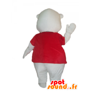 Hvid bamse maskot med en rød t-shirt - Spotsound maskot kostume