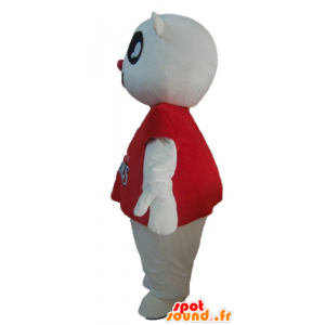 Peluche branco mascote com uma camisa vermelha - MASFR22612 - mascote do urso