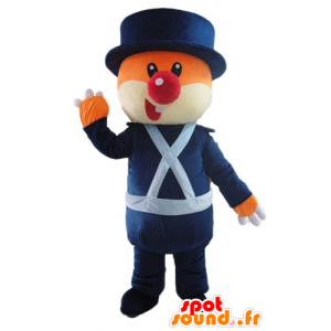 Mascot laranja e urso branco, no uniforme azul - MASFR22613 - mascote do urso