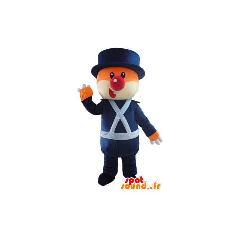 Mascot laranja e urso branco, no uniforme azul - MASFR22613 - mascote do urso