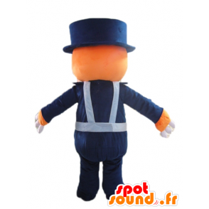 Arancio mascotte e orso bianco, in uniforme blu - MASFR22613 - Mascotte orso