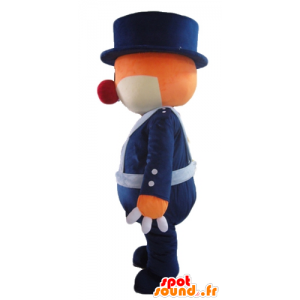 Mascotte d'ours orange et blanc, en uniforme bleu - MASFR22613 - Mascotte d'ours