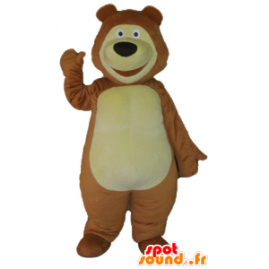 大きな茶色と黄色のクマのマスコット、とても笑顔-MASFR22614-クマのマスコット