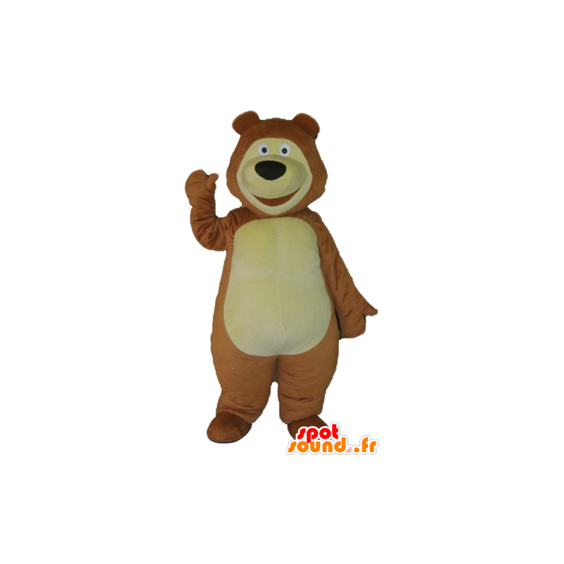 Mascotte grande marrone e giallo orso, allegro - MASFR22614 - Mascotte orso