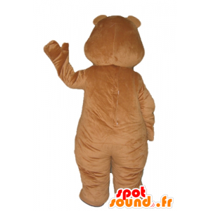 Mascotte de gros ours marron et jaune, très souriant - MASFR22614 - Mascotte d'ours