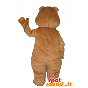 Mascotte large brown and yellow bear, cheerful - MASFR22614 - Bear mascot