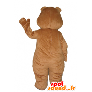 Mascotte grande marrone e giallo orso, allegro - MASFR22614 - Mascotte orso