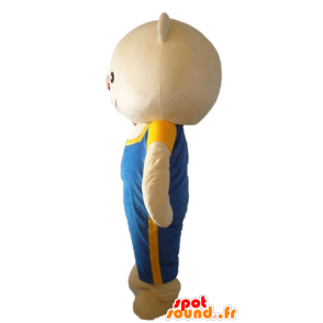 Mascotte beige grote teddybeer met blauwe overalls - MASFR22616 - Bear Mascot
