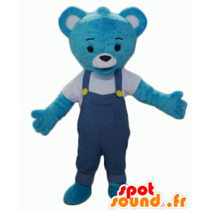 Mascotte de nounours en peluche bleu, avec une salopette - MASFR22617 - Mascotte d'ours