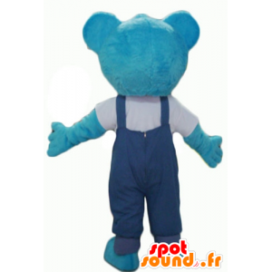 Mascot Teddy blå plysj, med kjeledress - MASFR22617 - bjørn Mascot