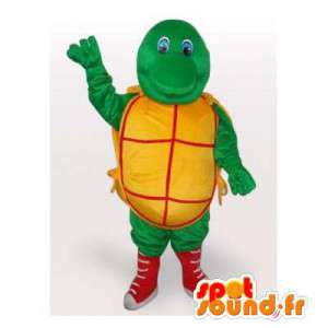 Skildpadde maskot grøn gul og rød. Skildpadde kostume -
