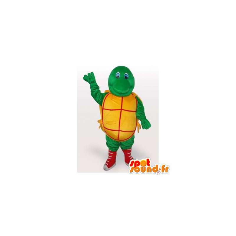 Skildpadde maskot grøn gul og rød. Skildpadde kostume -