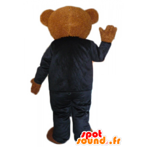 Peluche marrom mascote, vestido com um terno preto e branco - MASFR22620 - mascote do urso