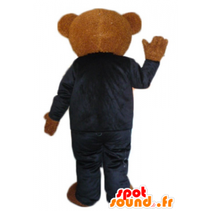 καφέ αρκουδάκι μασκότ, ντυμένος με μαύρο και λευκό κοστούμι - MASFR22620 - Αρκούδα μασκότ