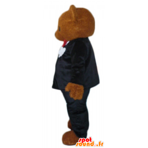 黒と白の衣装を着た茶色のテディベアのマスコット-MASFR22620-クマのマスコット