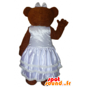 Brun teddy maskot, kledd i en brudekjole - MASFR22621 - bjørn Mascot