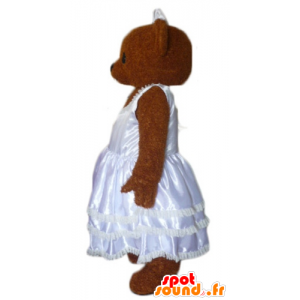 Brun bamse maskot, klædt i en brudekjole - Spotsound maskot