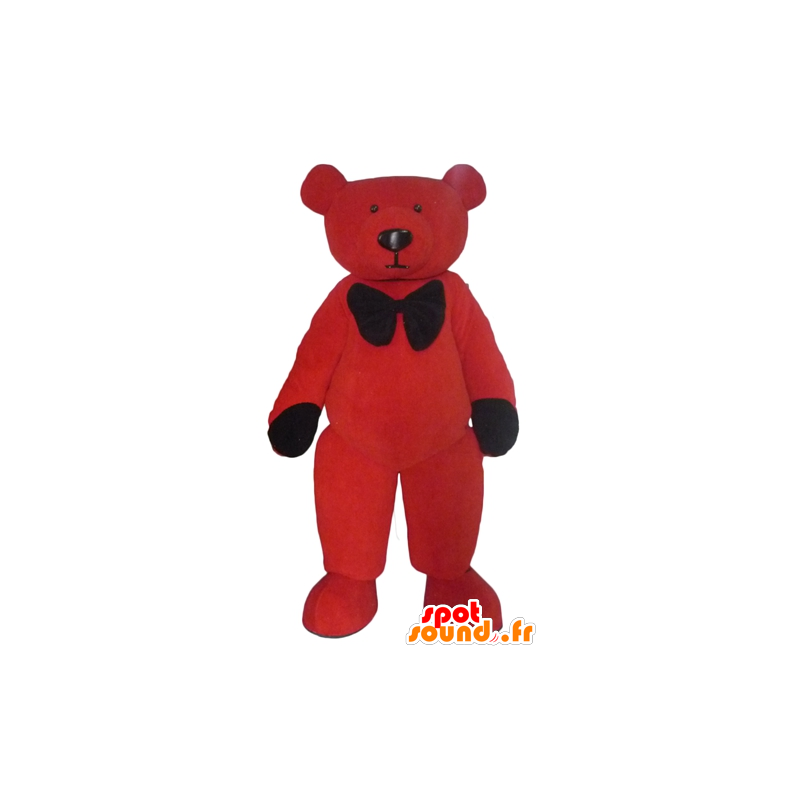 Rød og sort bamse maskot - Spotsound maskot kostume
