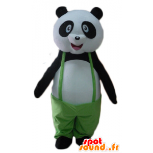 Mascot panda Schwarz und Weiß, mit einem grünen Overall - MASFR22625 - Maskottchen der pandas