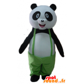 La mascota de la panda blanco y negro, con un mono verde - MASFR22625 - Mascota de los pandas