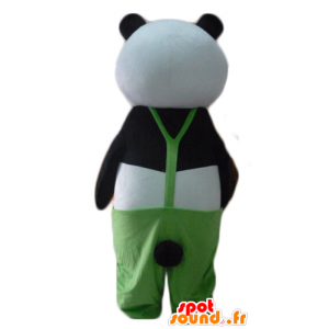 Mascot panda black and white, with a green jumpsuit - MASFR22625 - Mascot of pandas