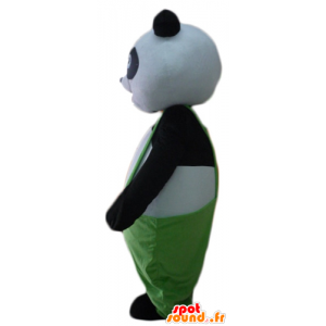 Maskot černá a bílá panda se zelenými kombinéz - MASFR22625 - maskot pandy