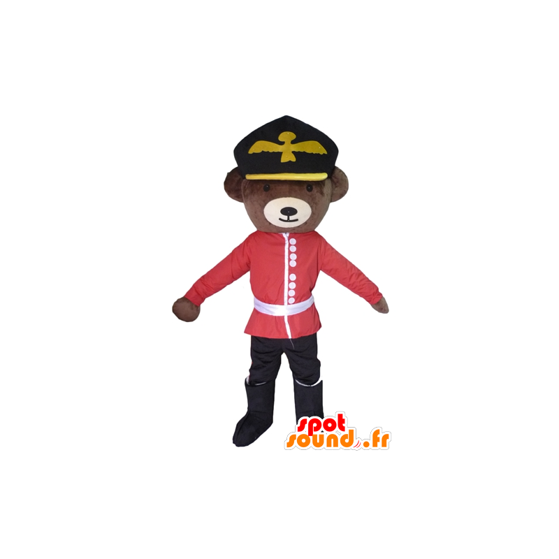 Brown bear mascot dressed as English soldier holding - MASFR22626 - Bear mascot