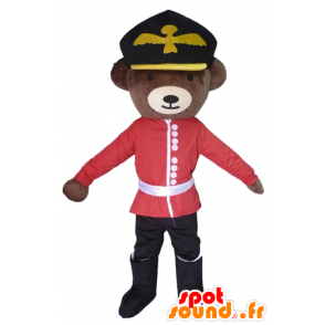 Brown bear mascot dressed as English soldier holding - MASFR22626 - Bear mascot