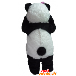 Mascot panda blanco y negro, con un lazo rosa - MASFR22627 - Mascota de los pandas
