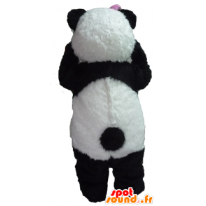 Mascot panda preto e branco com um laço rosa - MASFR22627 - pandas mascote