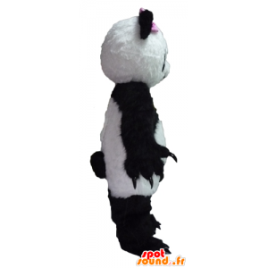 Mascotte de panda noir et blanc, avec un nœud rose - MASFR22627 - Mascotte de pandas