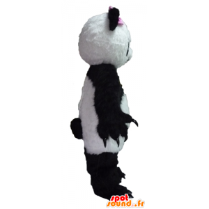 Maskotti mustavalkoinen panda vaaleanpunainen rusetti - MASFR22627 - maskotti pandoja