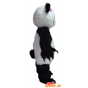 Maskot svart og hvit panda med en rosa sløyfe - MASFR22627 - Mascot pandaer