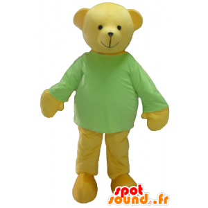 Mascot Teddy plysj gul, med grønn skjorte - MASFR22628 - bjørn Mascot
