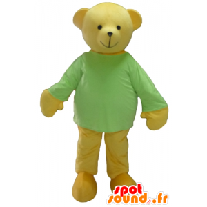 Mascotte de nounours en peluche jaune, avec un t-shirt vert - MASFR22628 - Mascotte d'ours